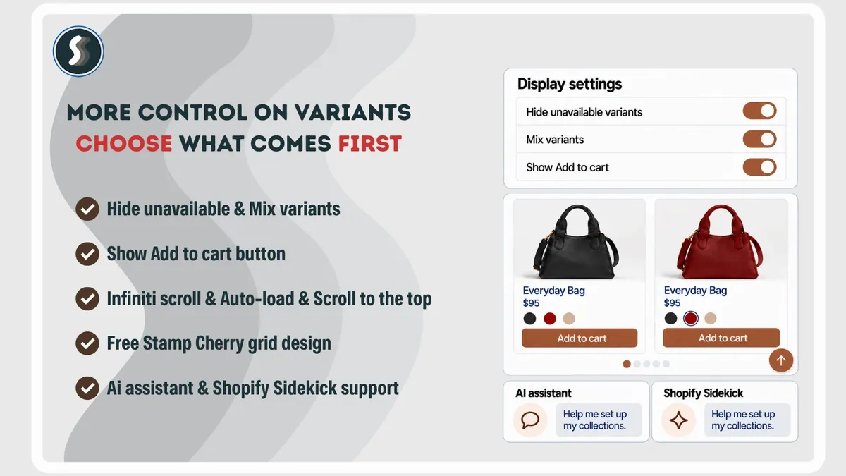 Stamp: hide unavailable variants, mix variants, infinite scroll and more